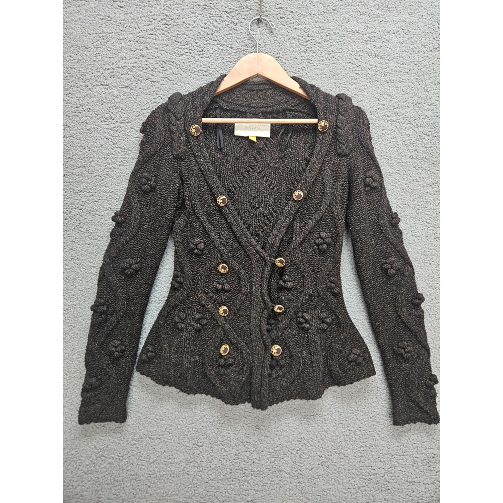 Athropologie Leifsdottir Cardigan XS Brown Wool Double Breasted Cable Knit